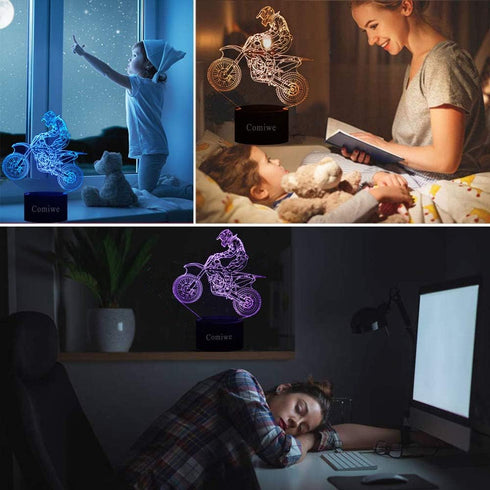 Comiwe 3D Toy,16 Motocross Illusion Night Light Colours Change Smart Touch & Remote Control,Home Decor LED Bedside
