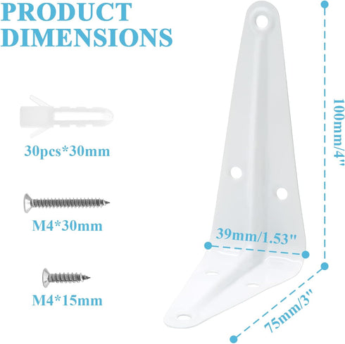 Uenhoy 10 Pack 4 Inch (4" 3") White Shelf Brackets Metal Floating Shelf Brackets Heavy Duty L Brackets for Shelves