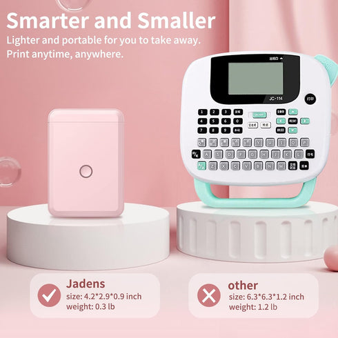 JADENS Label Maker Machine with Tape, Portable Bluetooth Label Printer for Storage, Light Pink