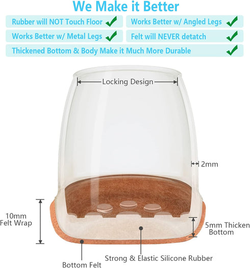 16 Pack Chair Leg Floor Protectors for Hardwood Floors, Round Rubber Furniture Sliders with Thickening Silicone Caps