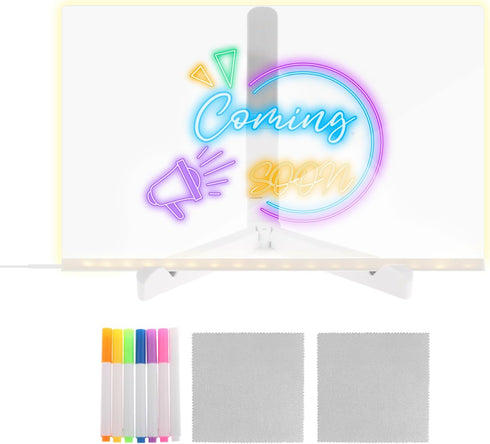 Bvdfgk LED Note Board with Colors for Kids, Acrylic Dry Erase Board with Light up Stand and 7 Highlighter Pens