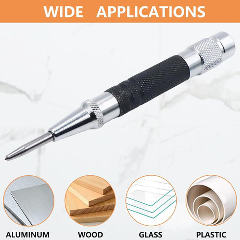 2-Piece Automatic Center Punch, 5 inch Spring Loaded Center Hole Punch Tool for Metal Wood Glass Plastic.