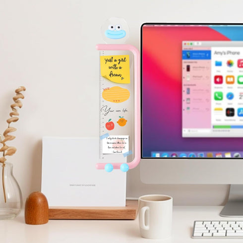 MEGREZ Acrylic Monitor Memo Board, Transparent Erasable Message Panel with Phone Stand & Ruler, White Office Desk
