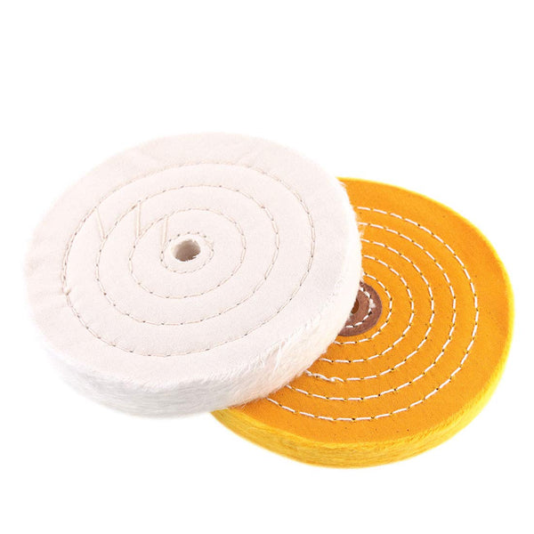 Hilitchi 2 Pcs 6 Inch Extra Thick Buffing Polishing Wheels for Bench Grinder, White (60 Ply) and Yellow (42 Ply), 1/2"