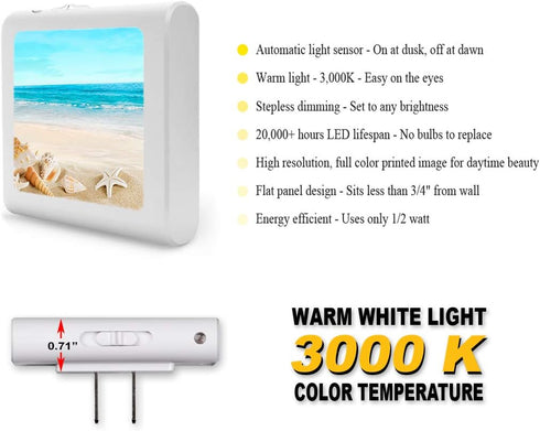 Dimmable Art Plates Plug in LED Night Light with Dusk to Dawn Auto Sensor, Adjustable Brightness, Warm Light, Auto