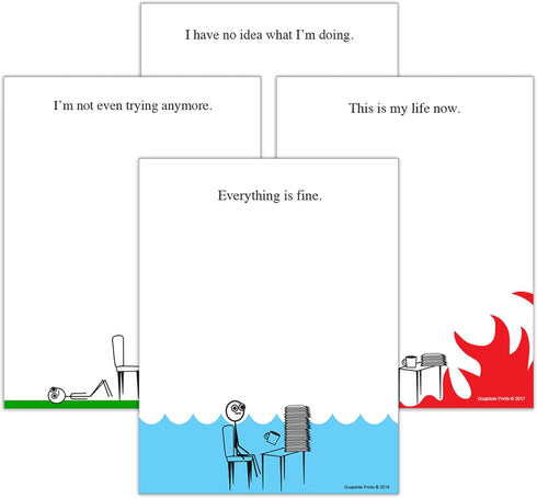 Funny Notepads (4-Pack) - Everything is Fine, This is my life Now, and I'm not even trying anymore