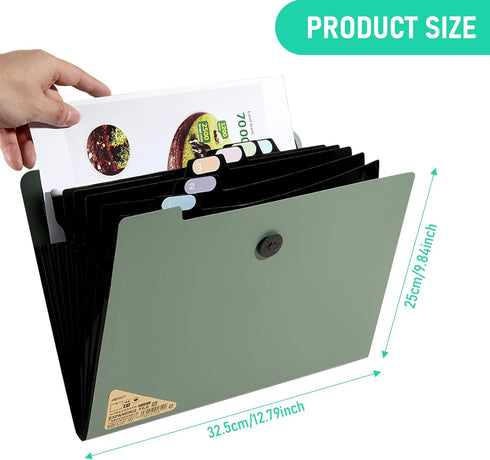 Marte Vanci Expanding File Folder, 13 Pockets Accordion Folder, A4 Letter Size with Elastic Cord Closure and 12 Labels