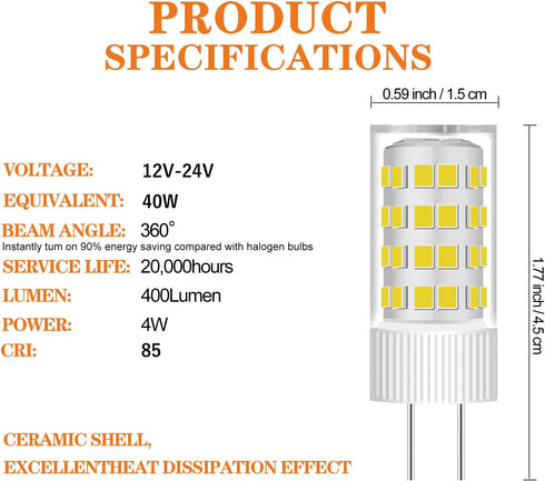 GY6.35 G6.35 Bulb 4W 12V-24V 35W-40W Q35/CL/T4 Bulb Non-Dimmable 360 3000K, 2PACK) Dual-Pin Base LED AC/DC Landscape