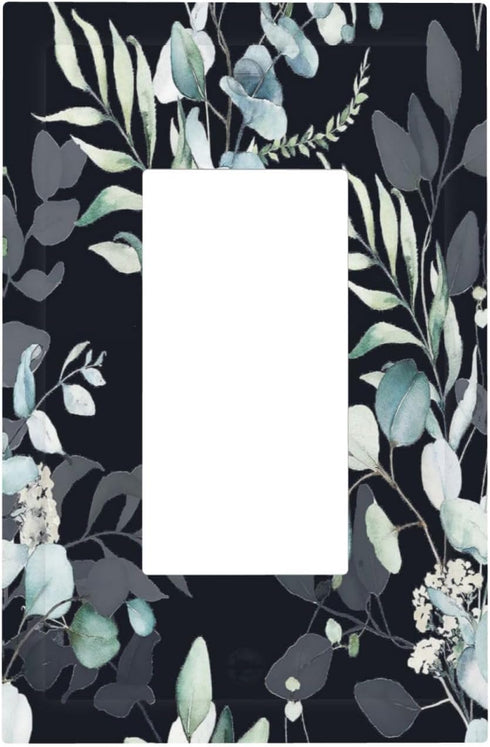 Decorative Switch Plate Covers, Boho Black/Grey Eucalyptus Leaf Floral 1 Gang Light Switch Cover for Home Decor