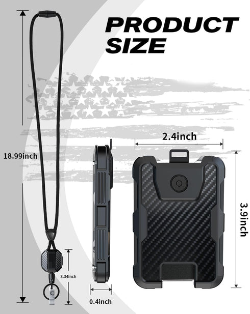 6 20" 4.2 oz, LIUGX Carbon Fiber Badge Holder with Retractable Breakaway Lanyard, American Flag, Badge Reel with Heavy