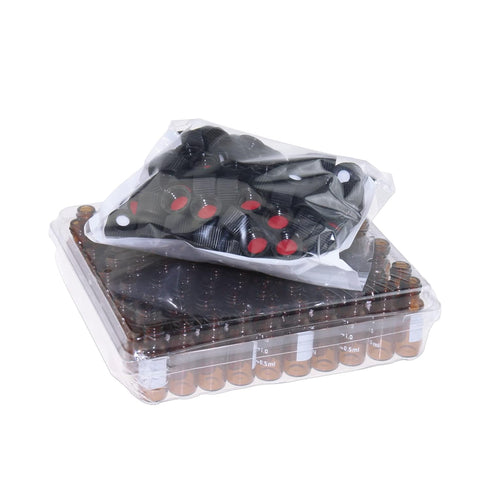 2 ML Amber Autosampler Vial, 8-425 HPLC Chromatography Lab Vial with Writing Area, Black Screw Cap & Septa, 100 pcs