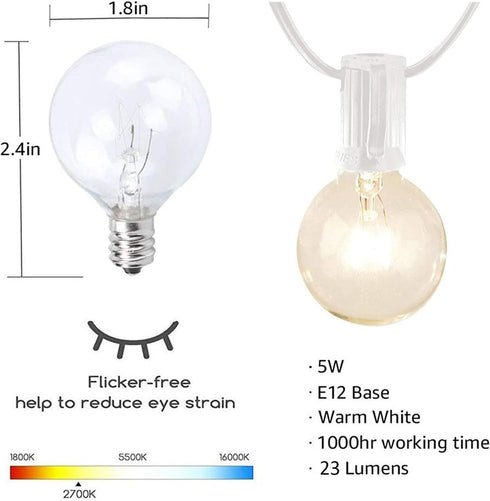 25FT 27 Bulbs Afirst White Outdoor String Lights with Globe Vintage Incandescent Lights for Patio Garden Backyard Party
