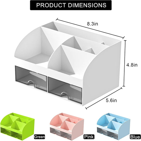 Desk Organizer and Accessories with 6 Compartments and 2 Drawers, Plastic Makeup Organizer, Pen Holder for Desktop Storage, Desk Organization for School, Home, Office Supplies (White) by COMFYROOM