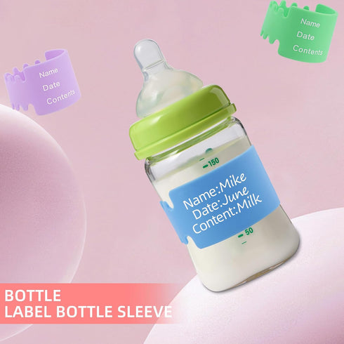 Fampery 8PCS 4 Silicone Baby Bottle Labels for Daycare Writable Bottles Label Reusable Bottle Bands for Daycares