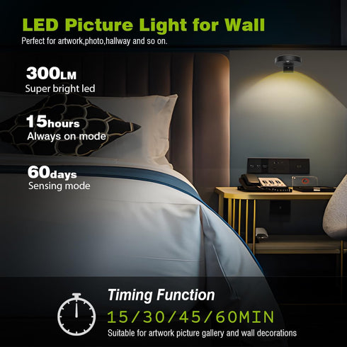 EUIOKUN 6Pack Dimmable&Timer Wireless Picture Lights for Wall Rechargeable Battery Picture Frame Light with Remote LED