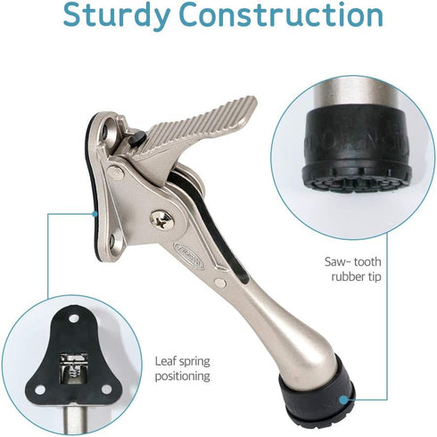 Door Stopper, One-Touch Semi-Automatic Metal Stopper, Non-Slip Rubber Tip for Wood, Concrete, Tiled, Carpeted Floors