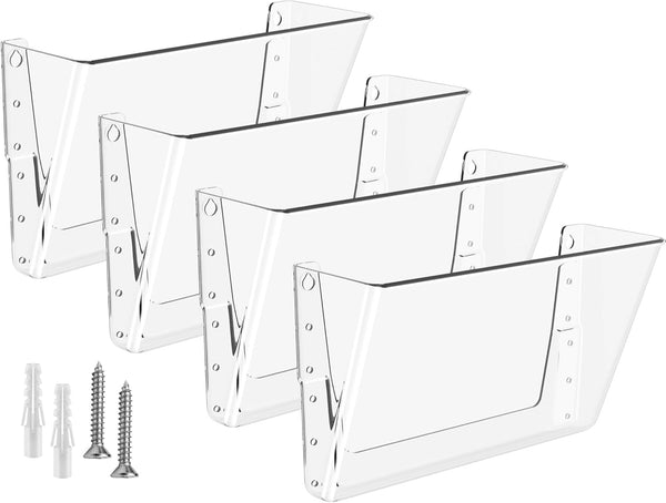 MaxGear Acrylic Wall File Organizer - 4 Pockets Clear Wall Mounted Holder for Office, School, Home