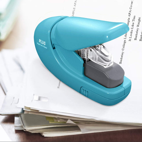Plus Paper Clinch Compact Staple-Free Stapler in Blue Turquoise for Easy Stapling