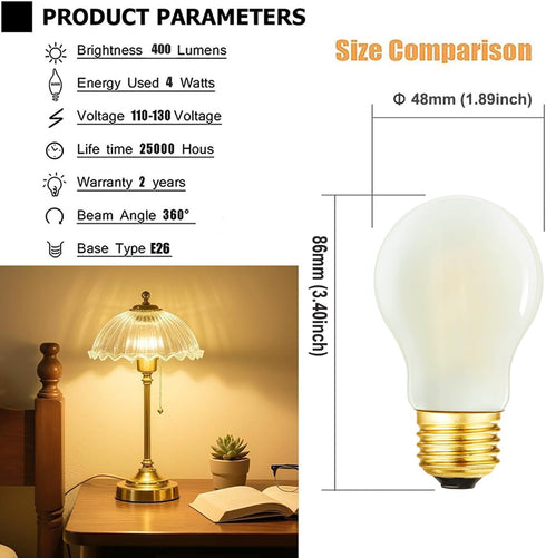 DONDDA A15 Bulb 4W 40 E26 Bulb 2700K Dimmable E26 Bulb Bulbs,Chandeliers,Wall 400lm AC120V, 6 Pack Frosted LED
