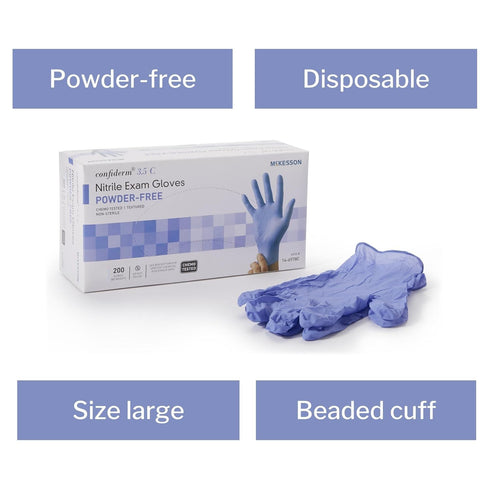 McKesson Confiderm 3.5C Nitrile Exam Gloves - Non-Sterile, Powder-Free, Blue, Large, 200 Count
