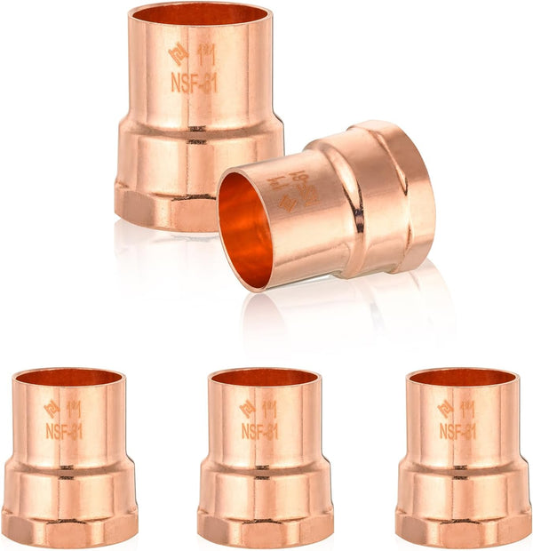 5-Pack Copper Fittings, 1-Inch Copper Female Adapter, C x FNPT with Sweat Solder Connection