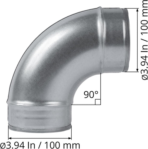 4" Inch 90 Degree Galvanized Steel Duct Elbow: Pressed Industrial Connector for Ventilation Pipe Fitting