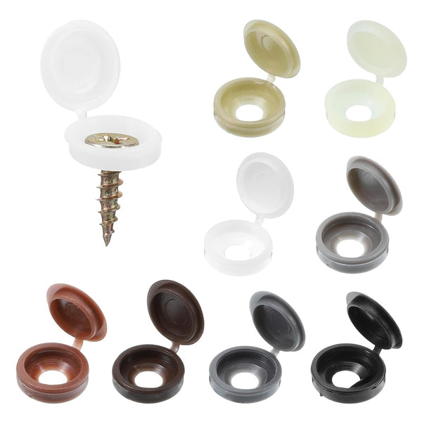 Skrfren 200 PCS Hinged Screws Cover Caps, 8 Colors Plastic Shutter Fold Screw