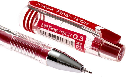 DONG-A Fine-Tech Gel Ink Rollerball Pen, 0.3mm, Dozen Box - Red