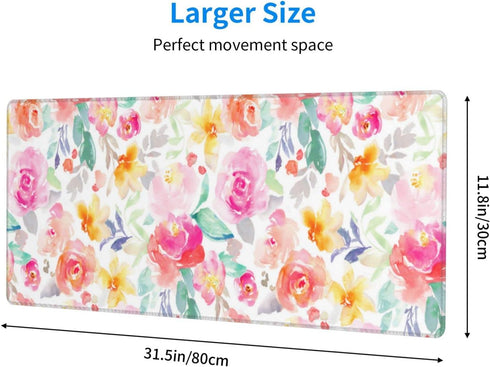 Pink Floral Desk Mat, XXL Mouse Pad, Christmas Gifts, Desk Accessories for Women, Office Decor, 11.8 x 31.5 Inches