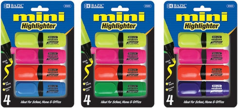 BAZIC Mini Desk Style Fluorescent Highlighters, 4 Per Pack (2323-24P)