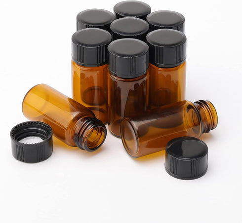 5ml Small Sample Vials, 50Pcs Amber Glass Sample Bottles with Screw Cap for Laboratory, Liquid, Water, Seeds