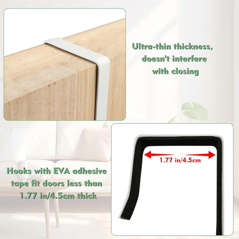 Adjustable Over-The-Door Mirror Hanger Set with Protective Lining, 2 Mirror Hook Brackets (Mirror Not Included) - White