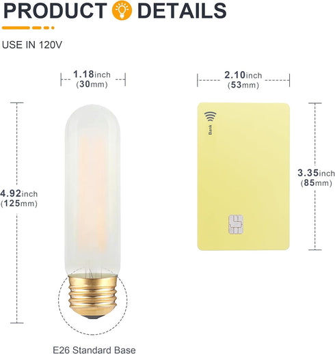 T10 Bulb- Dimmable E26 Bulbs 40W 2700K 4W Bulbs 6 Count LED Frosted LED Chandelier Tube Equivalent- Soft Warm- Vintage