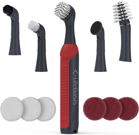 LifeBasis Rechargeable Power Scrubber 11-Piece Kit, Cordless Electric Cleaning Brush, IPX7 Waterproof