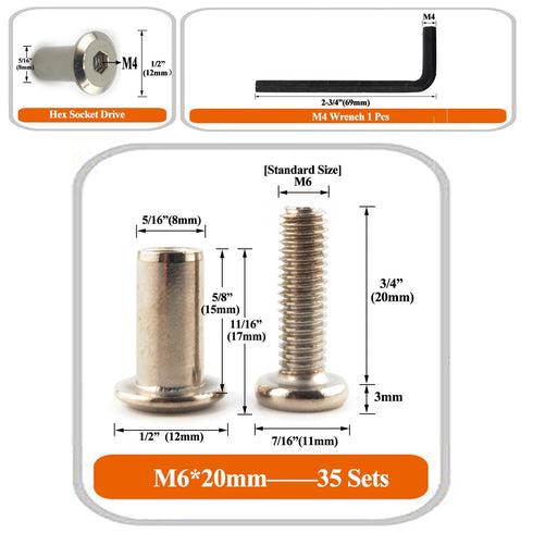 ALLOYPRO M6 3/4" 35-Sets Cabinets,M6x20mm x Hex Drive Socket Cap Bolts Screws Kit, Binding Post Screws Socket Cover