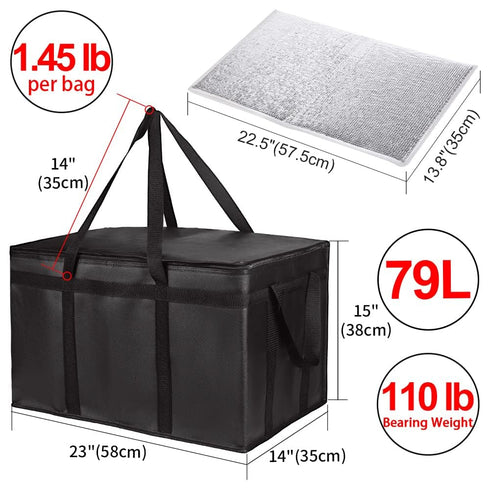 4-Pack CIVJET Insulated Food Delivery Bag with Hard Bottom, XXX-Large Insulated Reusable Grocery Cooler/Hot Bags, Tote