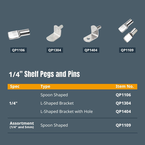 POWERTEC QP1106-P2V 1/4 Inch 200 Closet Shelf Pegs pcs, Spoon Shaped Shelf Pins Support Pegs for Shelves, Kitchen