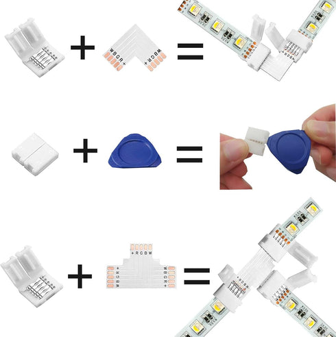 LED Strip Connector Kit, 5 Pin 10mm Includes L Shape and T Shape for 5050 RGBW Led Strip Lights
