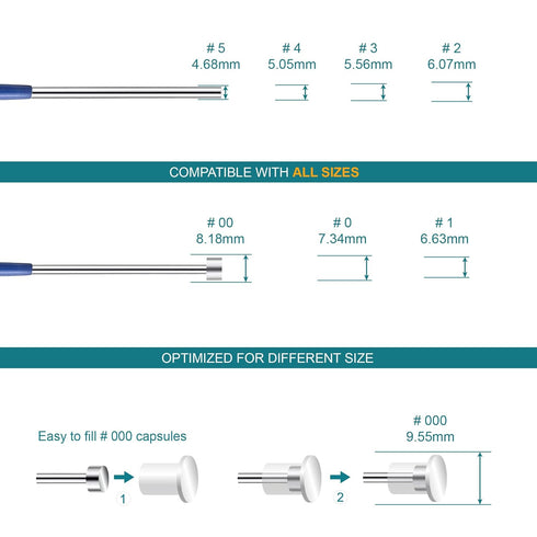 All Sizes Capsule Filling Machine Kit for Pill Filler #000, 00, 0, 1, 2, 3, 4, 5-11 Piece Micro Lab Spoons, Spatula