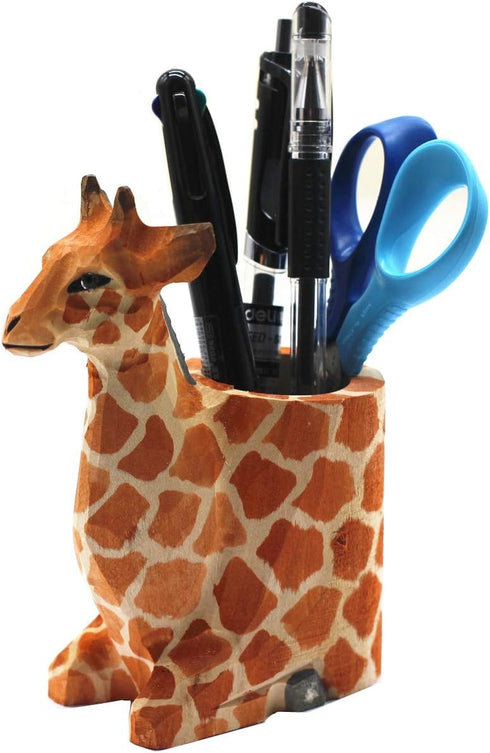 TANG SONG Creative Wood Carving Giraffe - Handicrafts Pen and Pencil Holder Office Desk Supplies Organizer