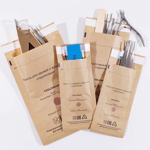 100 Self-Sealing Cleaning Pouches, Dry Heat Autoclave Kraft Paper Bags for Dentist Tools and Nail Art Supplies