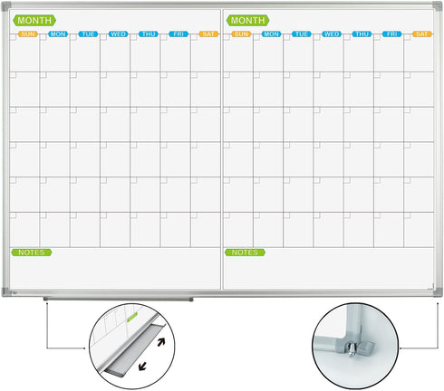 JILoffice 2 Month Magnetic Dry Erase Calendar Whiteboard, 36 x 24 Inch, Wall Mounted