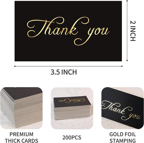 HUKXDGXY 100 Count, 3.5 2 Inch, Gold Foil Thank You Cards, Elegant Black Notes, x Writeable, Perfect for Small Business