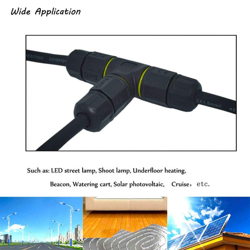 3 Way 3Pin Junction Box IP68 Waterproof, Ideal for 4.5mm-10mm Outdoor Cable, Used for Landscape Lights, Car Decoration