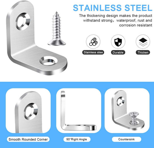 Vicuna R 40PCS 80PCS (0.79 0.79 inch) L Bracket Corner Brace, Stainless Steel L Brackets for Shelves, Metal Corner