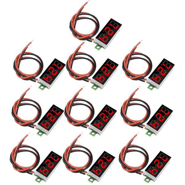 diymore 10pcs Mini Digital Voltage Meter DC 2.5~30V 0.28" Digital Voltmeter Gauge with Red LED Display
