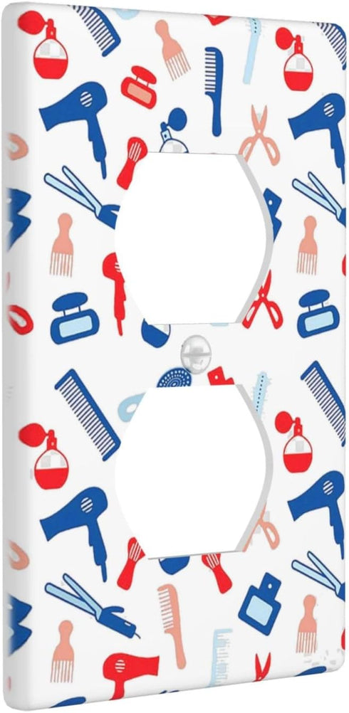 Retelly 1-Gang Design Scissors and Comb Hair Stylist Salon Duplex Receptacle Outlet Covers, Standard Size Wall Plates