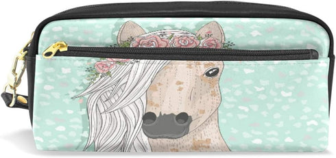 Flower Horse Pencil Case for Kids, Student Stationery Pen Holder Bag for Boys Girls School Office Storage