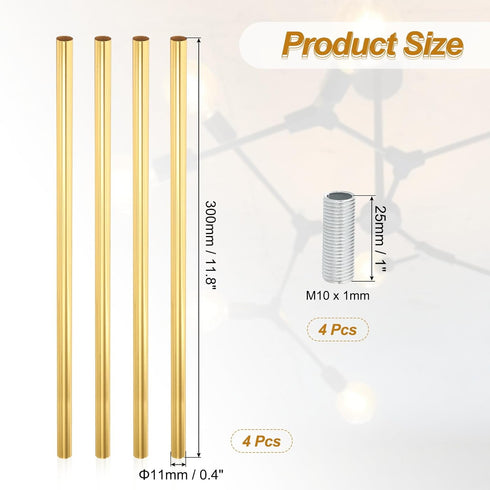 PATIKIL 4 Sets 12" M10 1mm Threaded Extension Rod, x Fine Thread Lamp Pipe with Lamp Pipe Nipples for Pendant Light