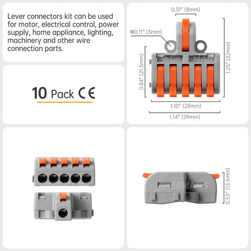 GKEEMARS 10Pcs Mini Electrical Wire Connectors, DIY 4/6/8/9/10 Way Butt Terminal Block Connectors (1 in 5 Out)